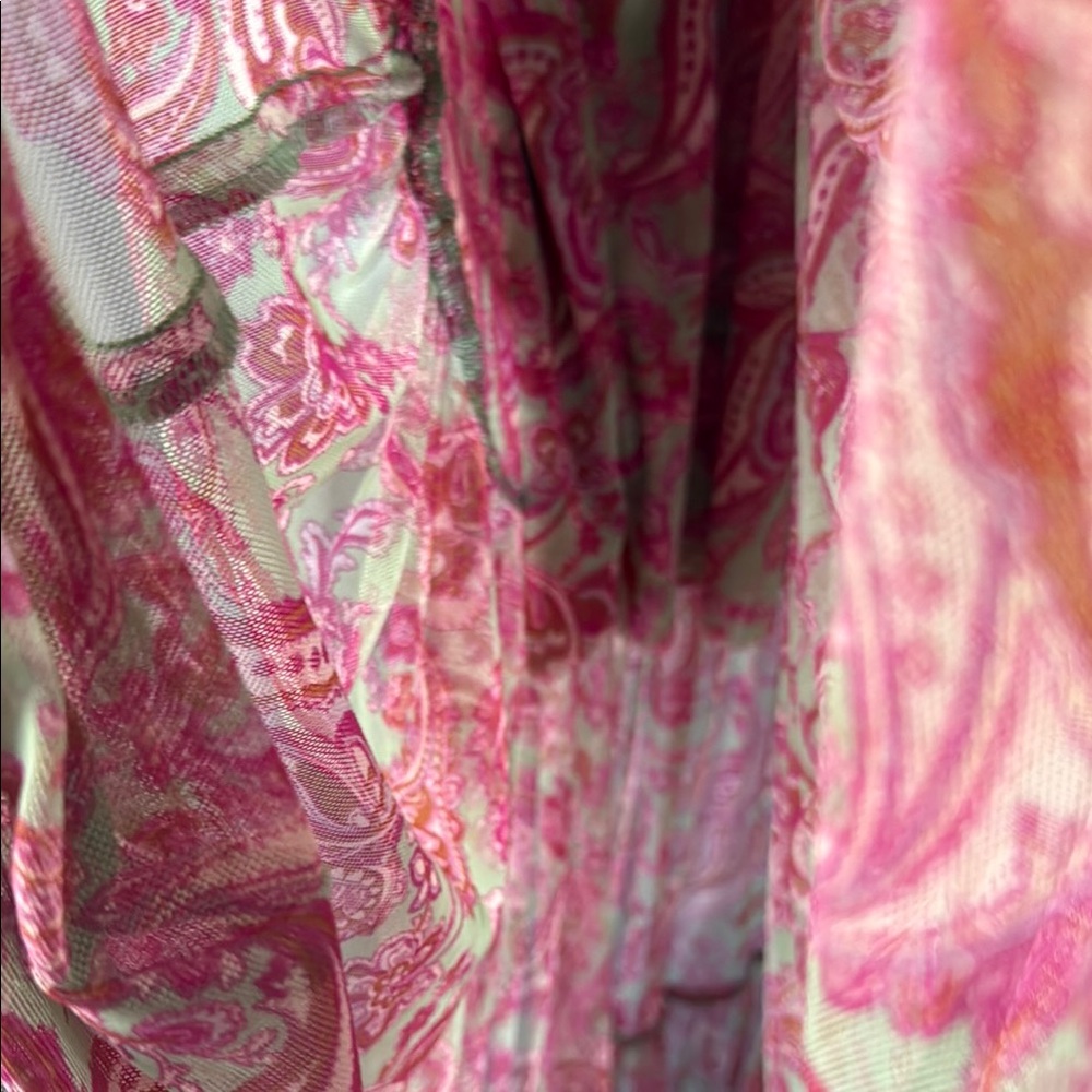 Misa Los Angeles Ava Floral Pink and green paisley gathered ruched stretch Dress - Picture 7 of 9